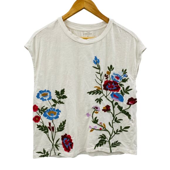 Anthropologie Ivory floral embroidered tee - Picture 2 of 4